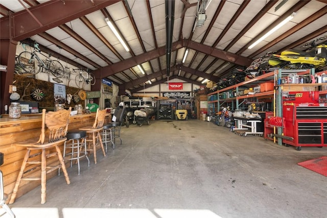 garage with a workshop area