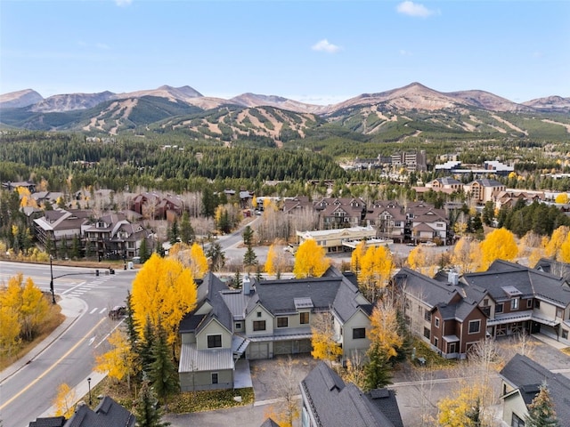 birds eye view of property with a mountain view