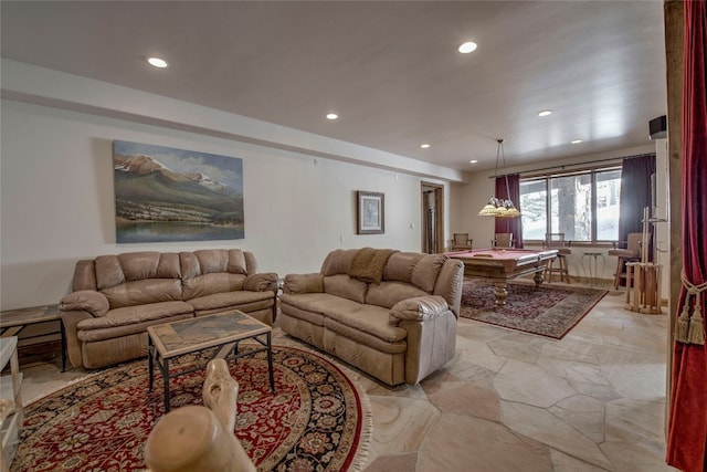 living room with pool table