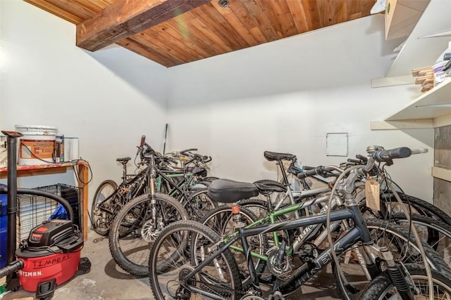 garage with wood ceiling