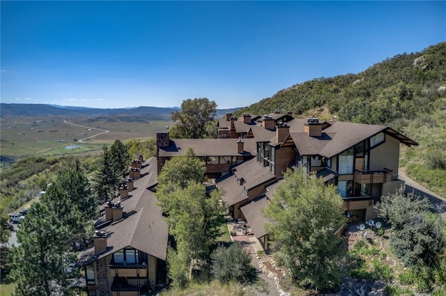 aerial view with a mountain view