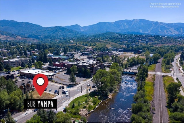 drone / aerial view with a mountain view