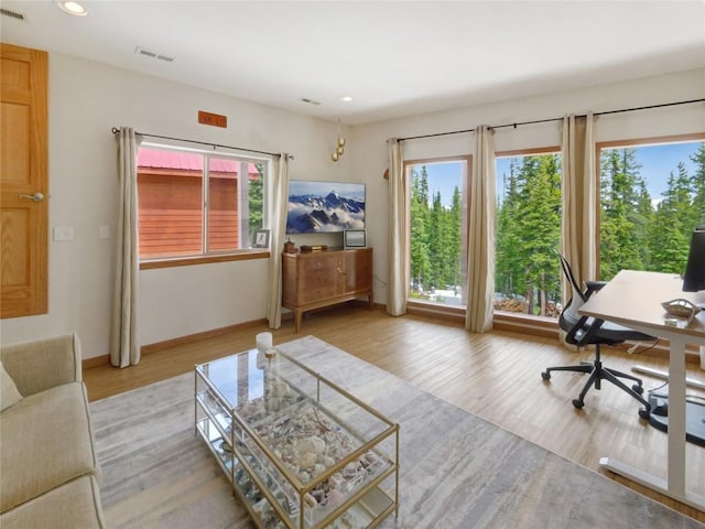 office with light hardwood / wood-style floors