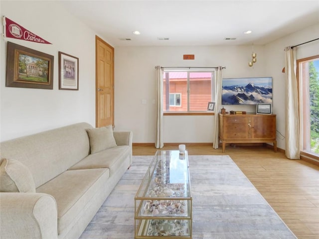 living room with light wood-type flooring