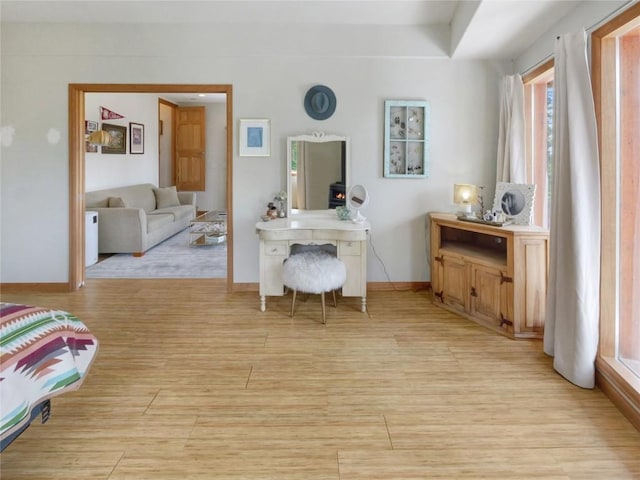 office space with light hardwood / wood-style flooring