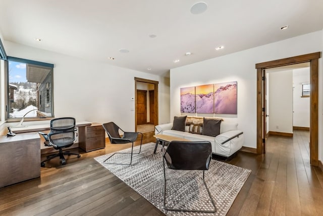 living room featuring dark hardwood / wood-style floors