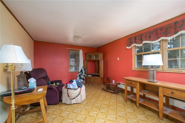 living room featuring light parquet floors