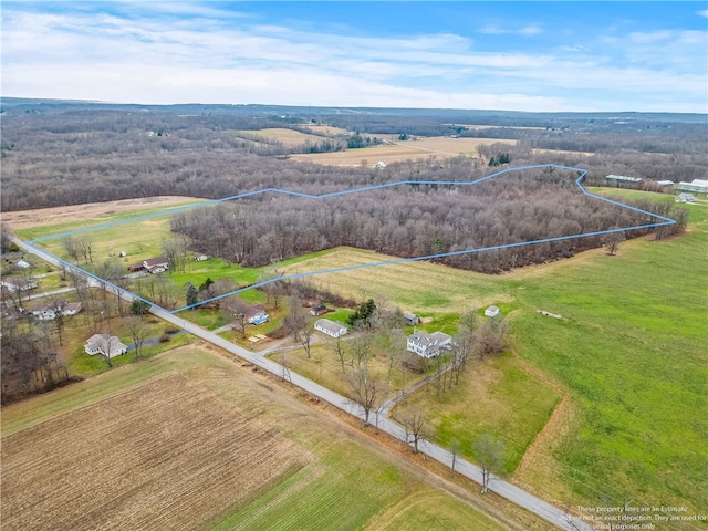 aerial view featuring a rural view