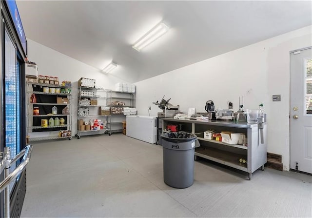 garage featuring refrigerator