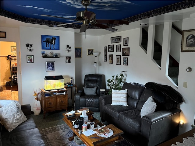 living room with ceiling fan