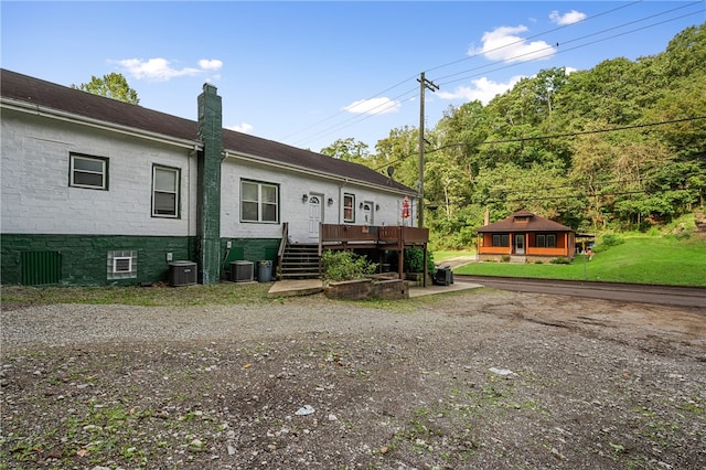 back of house featuring a deck and central AC unit