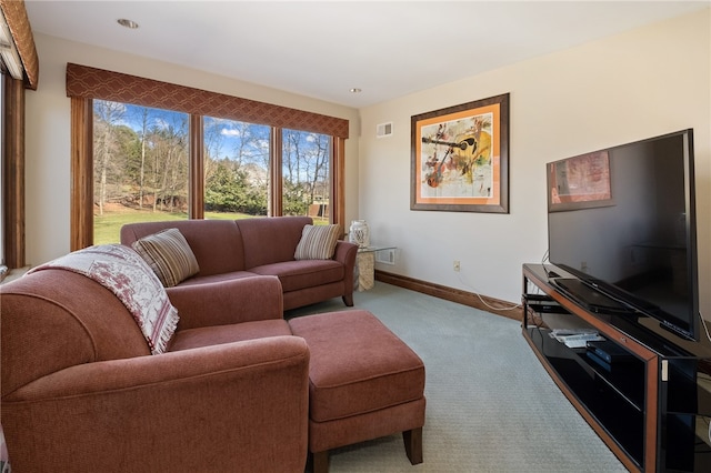 living room with light carpet