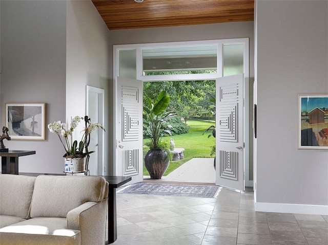 entryway featuring wood ceiling