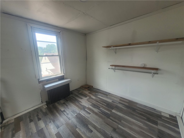 interior space with radiator heating unit and dark wood-type flooring