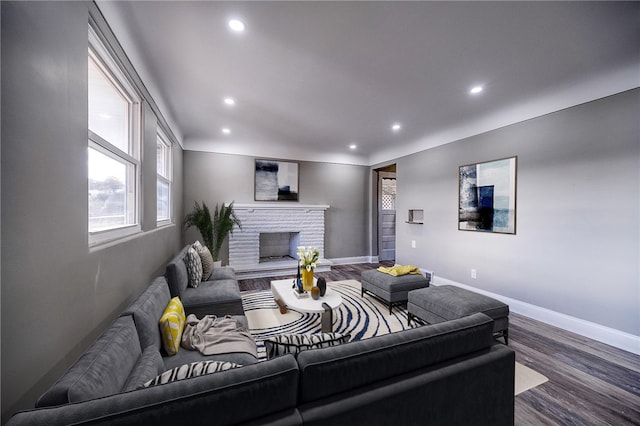 living room featuring dark hardwood / wood-style flooring