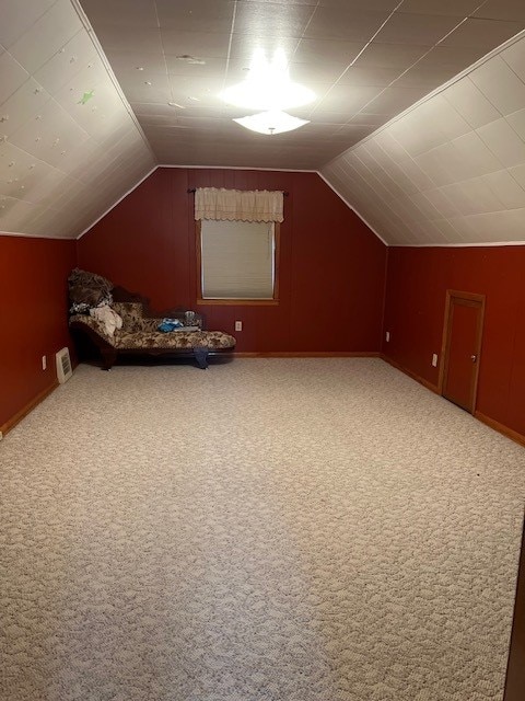 additional living space with carpet flooring and vaulted ceiling