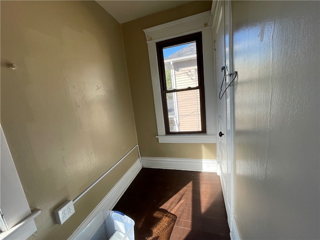 interior space with dark hardwood / wood-style floors