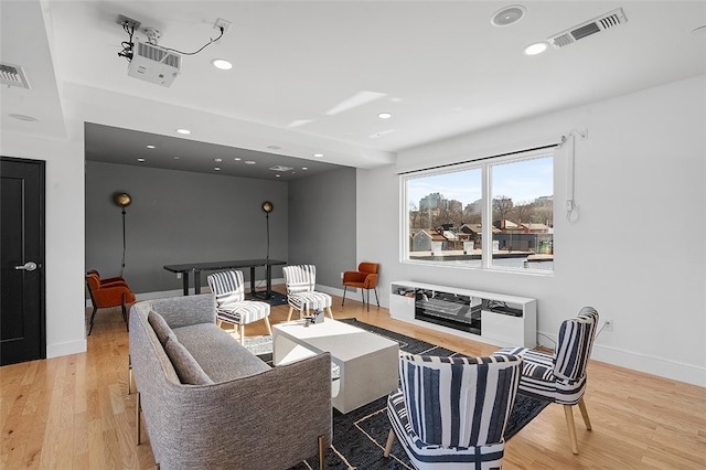 living room with light wood-type flooring