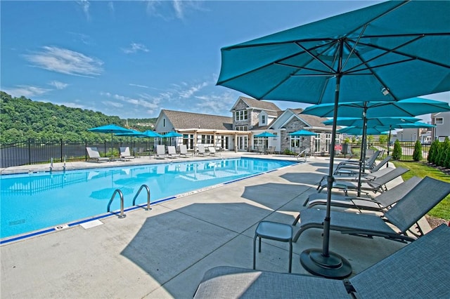 view of swimming pool with a patio area