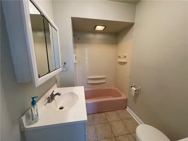 full bathroom with vanity, toilet, bathtub / shower combination, and tile patterned floors