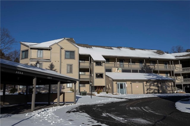 view of snow covered building