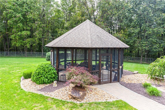 view of shed / structure featuring a yard