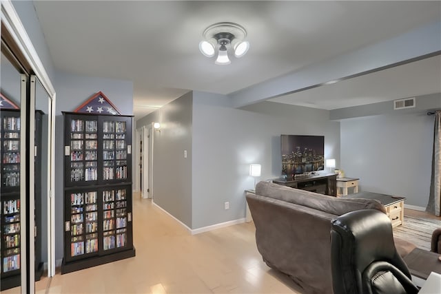 living room with light wood-type flooring