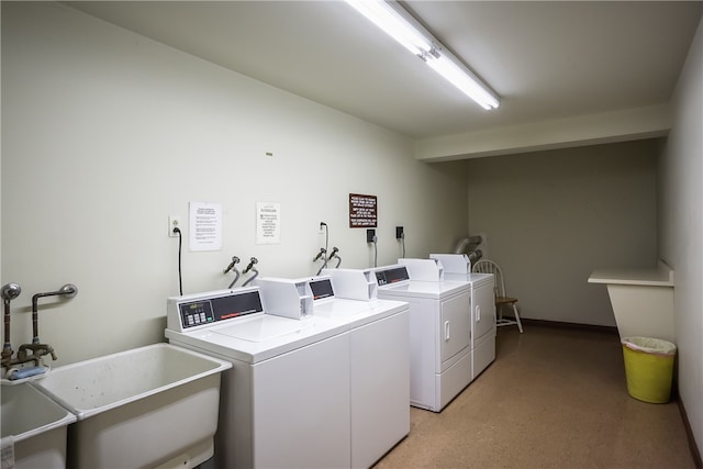 washroom with independent washer and dryer, sink, washer hookup, and hookup for an electric dryer