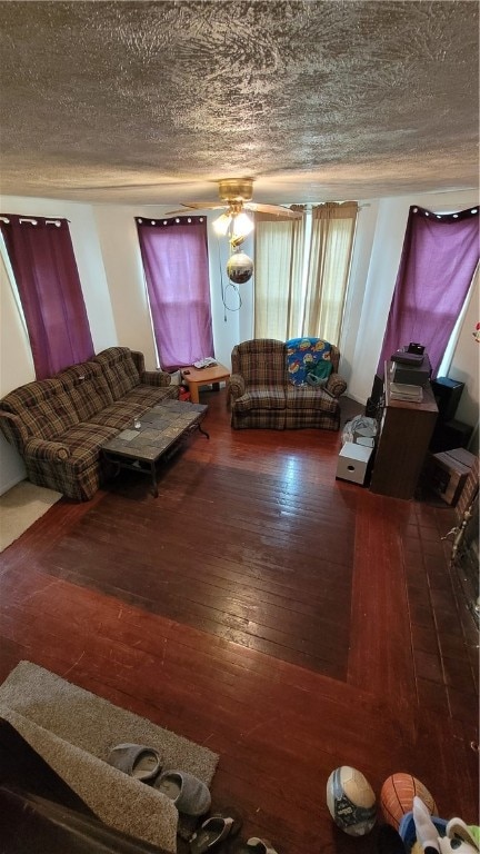 living room featuring hardwood / wood-style floors and a textured ceiling