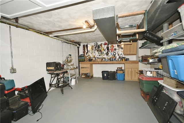 basement featuring a workshop area