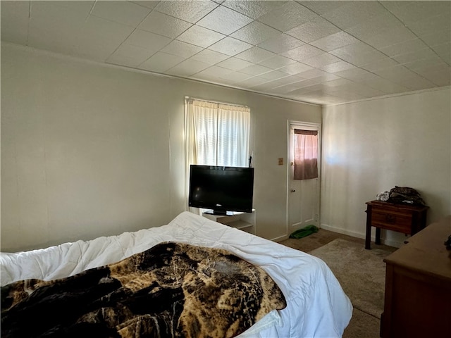 bedroom featuring light colored carpet