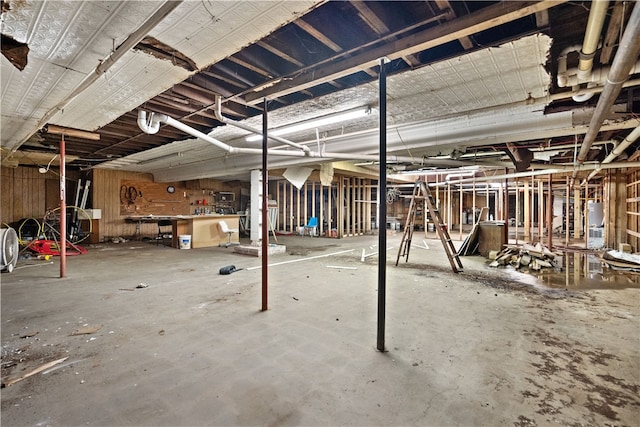 basement with water heater