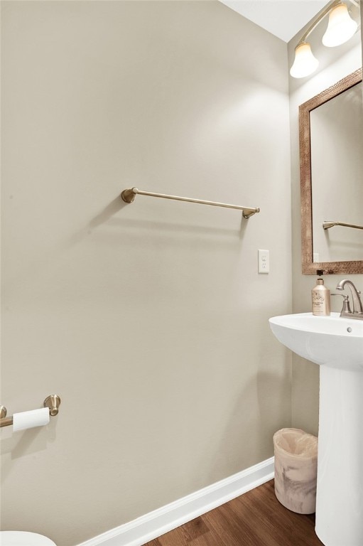 bathroom featuring wood-type flooring and sink