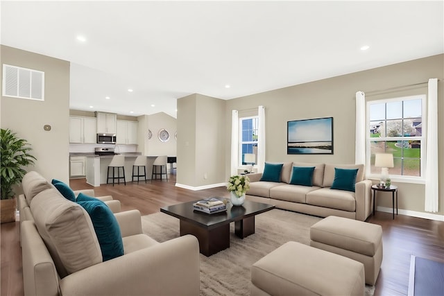 living room with light wood-type flooring