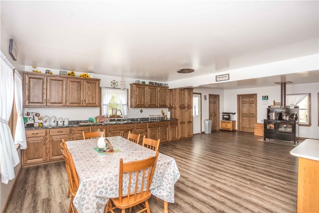 kitchen with a kitchen island, sink, and hardwood / wood-style flooring