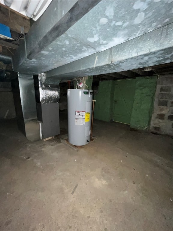 basement featuring electric water heater