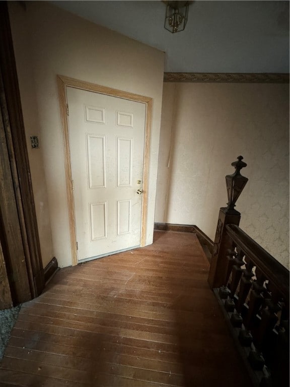 hallway with dark hardwood / wood-style floors