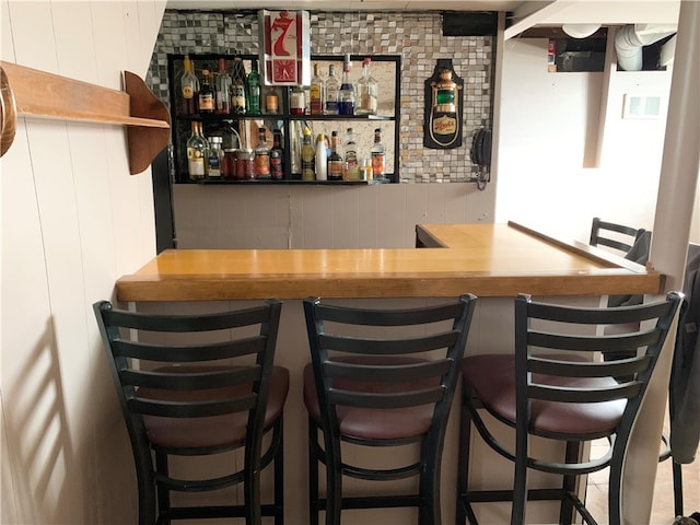 bar with butcher block counters