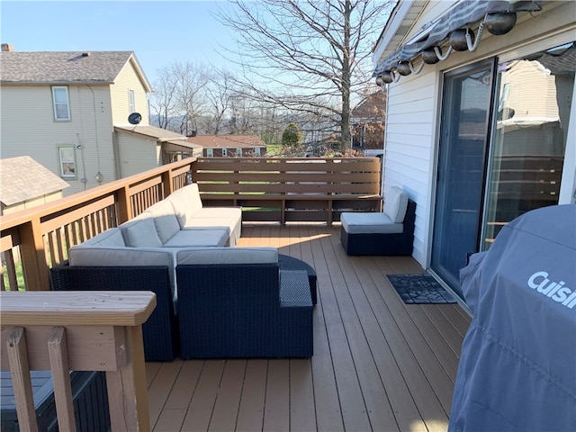 wooden deck featuring an outdoor living space