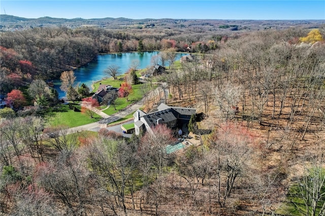 bird's eye view featuring a water view