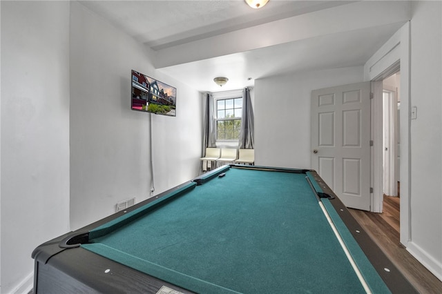 recreation room featuring pool table and dark hardwood / wood-style flooring