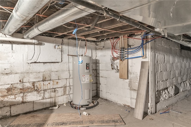 basement with water heater