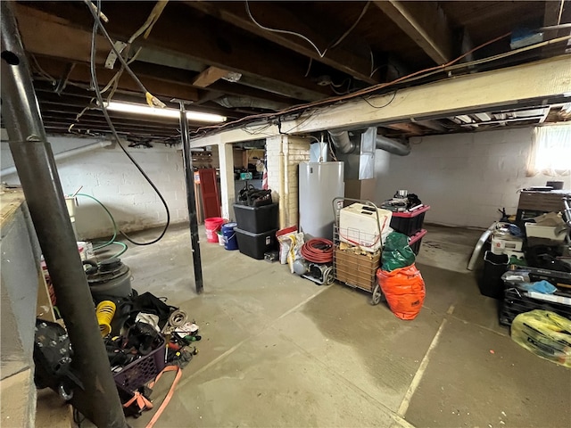 basement featuring water heater