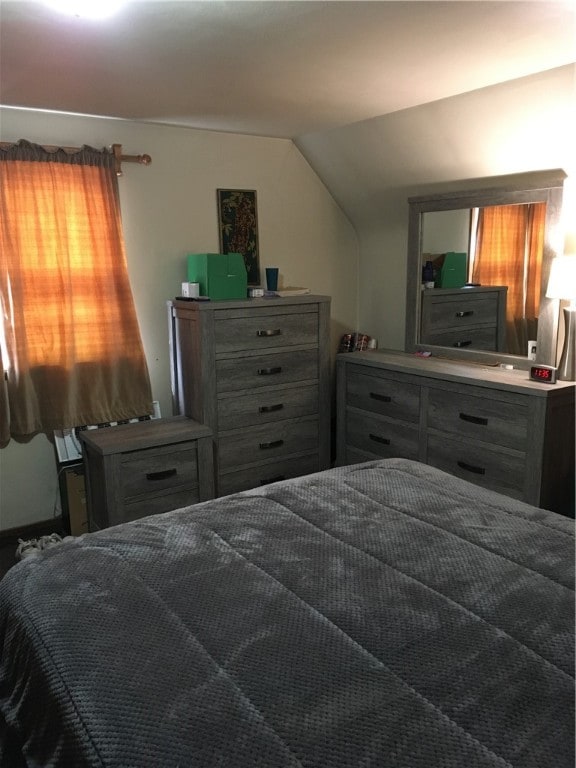 bedroom with lofted ceiling