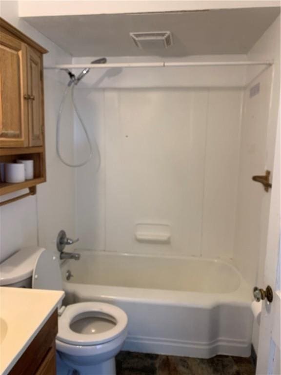 full bathroom with vanity, toilet, and tub / shower combination