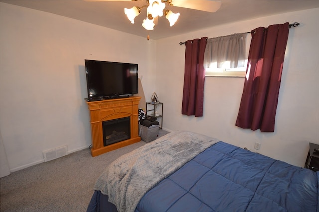 bedroom featuring carpet flooring and ceiling fan