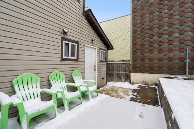 view of snow covered patio