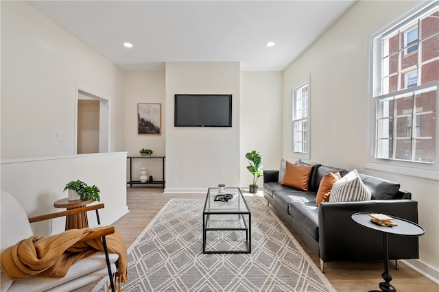 living room with light wood-type flooring