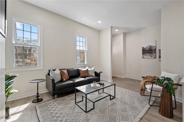 living room with light hardwood / wood-style flooring