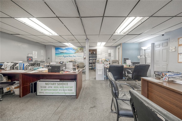 office featuring a paneled ceiling